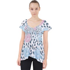 Cute Light Pink And Blue Modern Rose Pattern Lace Front Dolly Top