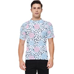 Cute Light Pink And Blue Modern Rose Pattern Men s Short Sleeve Rash Guard