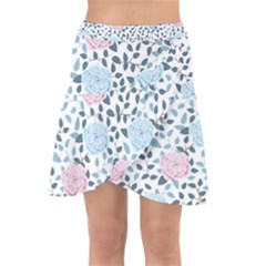 Cute Light Pink And Blue Modern Rose Pattern Wrap Front Skirt by Grafftimi