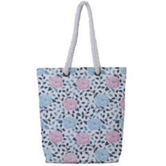 Cute Light Pink And Blue Modern Rose Pattern Full Print Rope Handle Tote (small) by Grafftimi