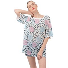 Cute Light Pink And Blue Modern Rose Pattern Oversized Chiffon Top by Grafftimi