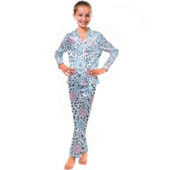 Cute Light Pink And Blue Modern Rose Pattern Kid s Satin Long Sleeve Pajamas Set