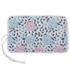 Cute Light Pink And Blue Modern Rose Pattern Pen Storage Case (M)