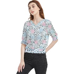 Cute Light Pink And Blue Modern Rose Pattern Quarter Sleeve Blouse