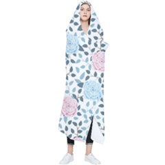 Cute Light Pink And Blue Modern Rose Pattern Wearable Blanket by Grafftimi