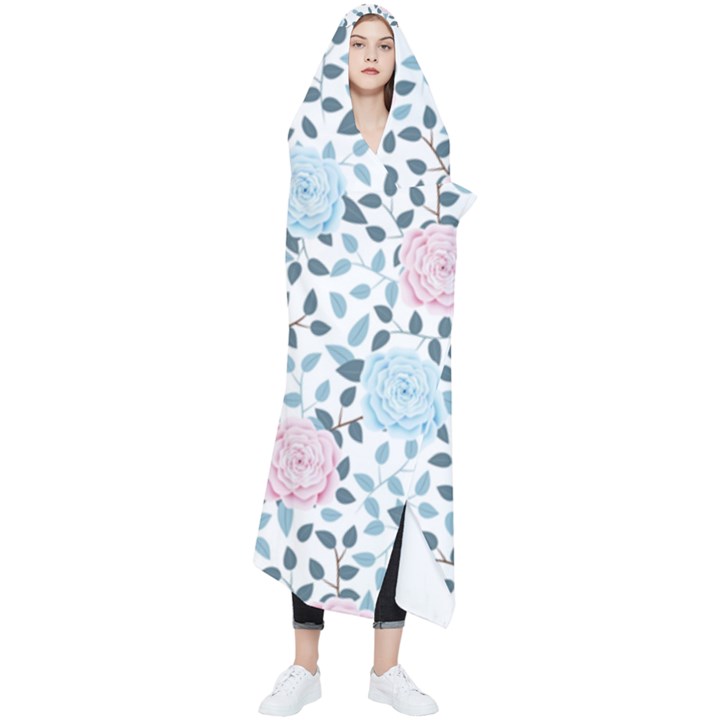 Cute Light Pink And Blue Modern Rose Pattern Wearable Blanket