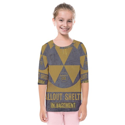 Fallout Shelter In Basement Radiation Sign Kids  Quarter Sleeve Raglan Tee by WetdryvacsLair