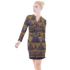 Fallout Shelter In Basement Radiation Sign Button Long Sleeve Dress by WetdryvacsLair