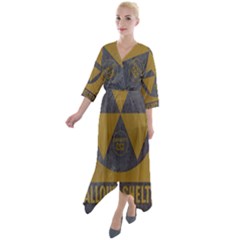 Fallout Shelter In Basement Radiation Sign Quarter Sleeve Wrap Front Maxi Dress by WetdryvacsLair