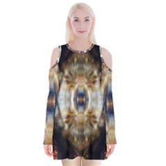 Retro Hippie Vibe Trippy Psychedelic Velvet Long Sleeve Shoulder Cutout Dress by CrypticFragmentsDesign