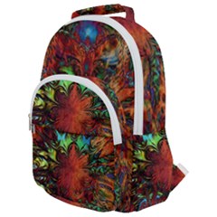 Boho Hippie Trippy Floral Pattern Rounded Multi Pocket Backpack by CrypticFragmentsDesign