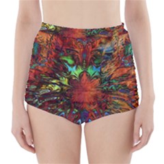 Boho Hippie Trippy Floral Pattern High-waisted Bikini Bottoms by CrypticFragmentsDesign