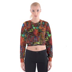 Boho Hippie Trippy Floral Pattern Cropped Sweatshirt by CrypticFragmentsDesign