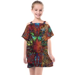 Boho Hippie Trippy Floral Pattern Kids  One Piece Chiffon Dress by CrypticFragmentsDesign