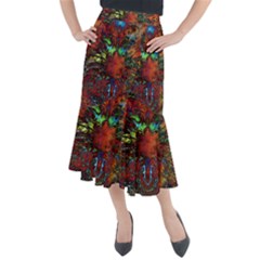 Boho Hippie Trippy Floral Pattern Midi Mermaid Skirt by CrypticFragmentsDesign