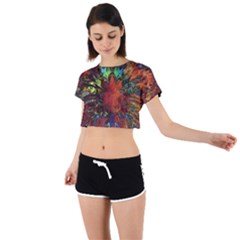 Boho Hippie Trippy Floral Pattern Tie Back Short Sleeve Crop Tee by CrypticFragmentsDesign