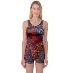 Phoenix In The Rain Abstract Pattern One Piece Boyleg Swimsuit by CrypticFragmentsDesign
