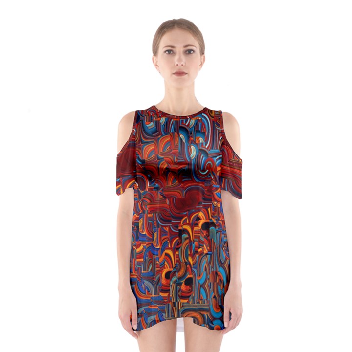 Phoenix in the Rain Abstract Pattern Shoulder Cutout One Piece Dress