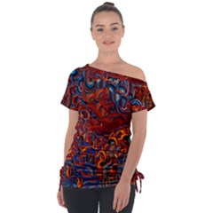 Phoenix in the Rain Abstract Pattern Off Shoulder Tie-Up Tee