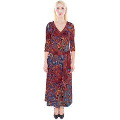 Phoenix in the Rain Abstract Pattern Quarter Sleeve Wrap Maxi Dress