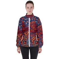 Phoenix In The Rain Abstract Pattern Women s High Neck Windbreaker by CrypticFragmentsDesign