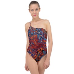 Phoenix in the Rain Abstract Pattern Classic One Shoulder Swimsuit