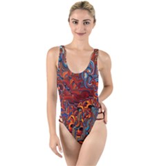 Phoenix in the Rain Abstract Pattern High Leg Strappy Swimsuit