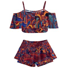 Phoenix in the Rain Abstract Pattern Kids  Off Shoulder Skirt Bikini