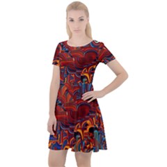 Phoenix in the Rain Abstract Pattern Cap Sleeve Velour Dress 