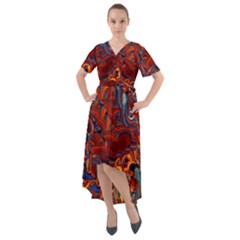 Phoenix in the Rain Abstract Pattern Front Wrap High Low Dress