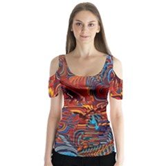 Phoenix Rising Colorful Abstract Art Butterfly Sleeve Cutout Tee 