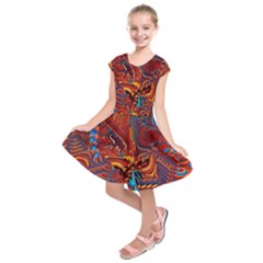 Phoenix Rising Colorful Abstract Art Kids  Short Sleeve Dress by CrypticFragmentsDesign