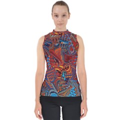 Phoenix Rising Colorful Abstract Art Mock Neck Shell Top