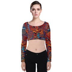 Phoenix Rising Colorful Abstract Art Velvet Long Sleeve Crop Top