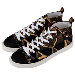 Black And Gold Abstract Line Art Pattern Men s Mid-top Canvas Sneakers by CrypticFragmentsDesign