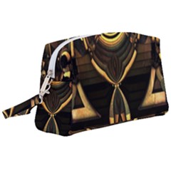 Black And Gold Abstract Line Art Pattern Wristlet Pouch Bag (large) by CrypticFragmentsDesign