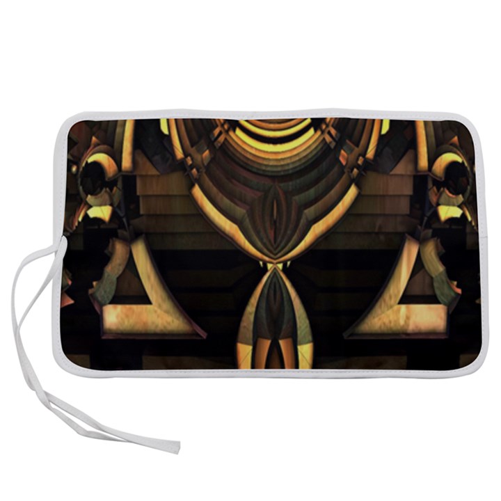 Black and Gold Abstract Line Art Pattern Pen Storage Case (M)