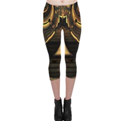 Black And Gold Abstract Line Art Pattern Capri Leggings  by CrypticFragmentsDesign