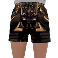 Black And Gold Abstract Line Art Pattern Sleepwear Shorts