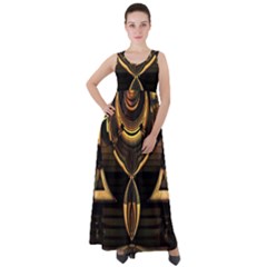 Black And Gold Abstract Line Art Pattern Empire Waist Velour Maxi Dress by CrypticFragmentsDesign