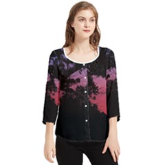 Sunset Landscape High Contrast Photo Chiffon Quarter Sleeve Blouse