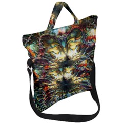 Multicolor Floral Art Copper Patina  Fold Over Handle Tote Bag by CrypticFragmentsDesign