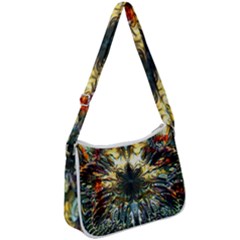 Multicolor Floral Art Copper Patina  Zip Up Shoulder Bag by CrypticFragmentsDesign