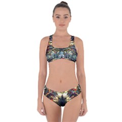 Multicolor Floral Art Copper Patina  Criss Cross Bikini Set