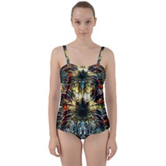 Multicolor Floral Art Copper Patina  Twist Front Tankini Set by CrypticFragmentsDesign