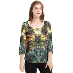 Multicolor Floral Art Copper Patina  Chiffon Quarter Sleeve Blouse by CrypticFragmentsDesign