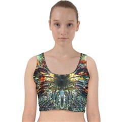 Multicolor Floral Art Copper Patina  Velvet Racer Back Crop Top by CrypticFragmentsDesign