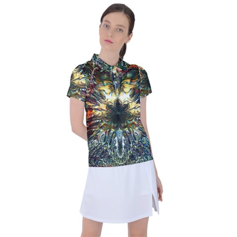 Multicolor Floral Art Copper Patina  Women s Polo Tee by CrypticFragmentsDesign