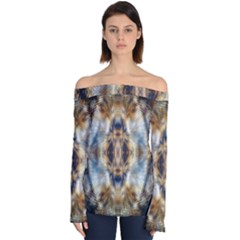 Retro Hippie Vibe Psychedelic Silver Off Shoulder Long Sleeve Top by CrypticFragmentsDesign