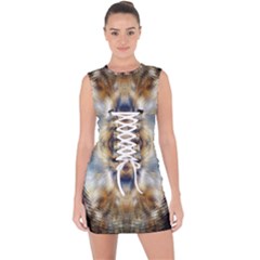 Retro Hippie Vibe Psychedelic Silver Lace Up Front Bodycon Dress